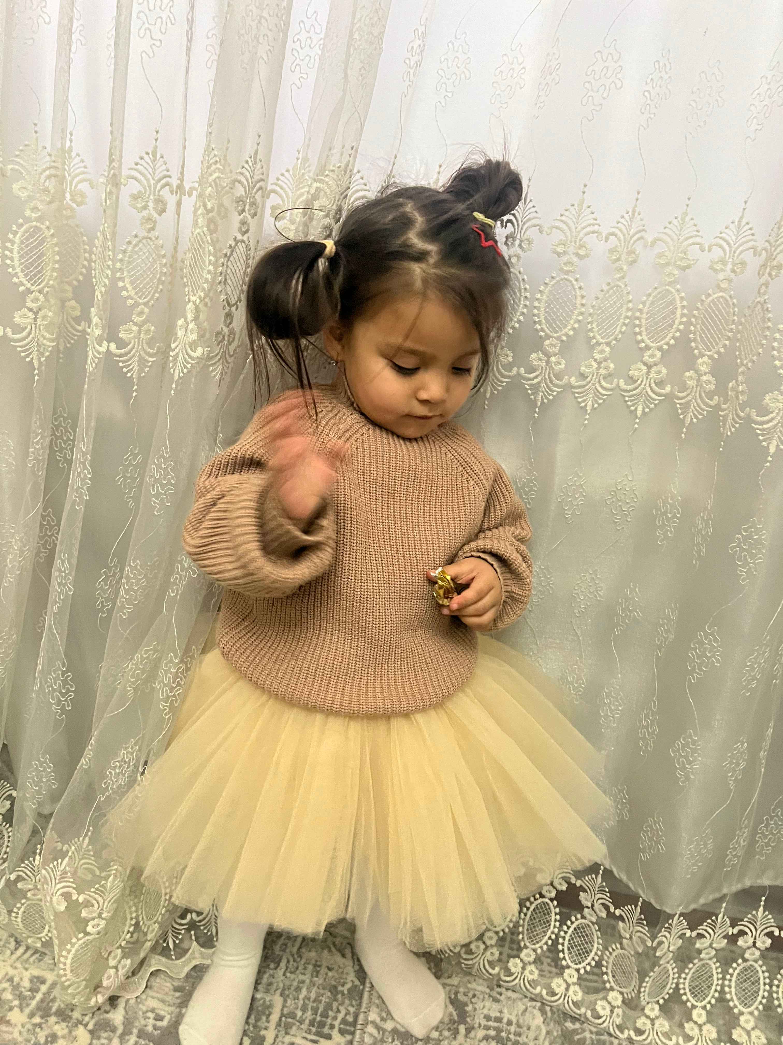 9 oylik-3 yoshli qizlar yubkasi  Minnie pomponli va applikatsiyali Fatin bolalar yubkasi