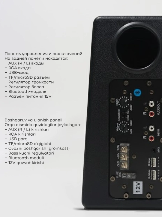 Avtomobil uchun 8 dyuymli sabvufer, USB va Bluetooth qo‘llab-quvvatlovi bilan, 1800W