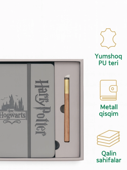 Harry Potter sovg‘a to‘plami — premium bloknot va oltin ruchka, Hogwarts dizayni
