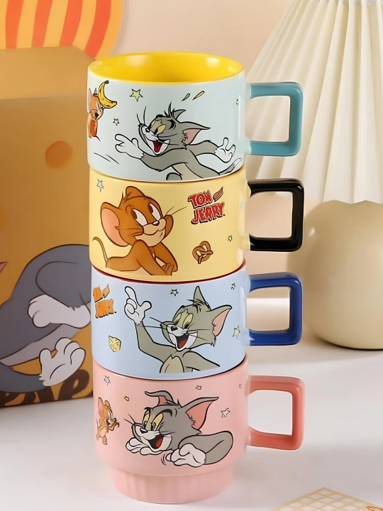 Tom and Jerry sopol krujkalari to‘plami, 4 dona, sovg‘a o‘ramida