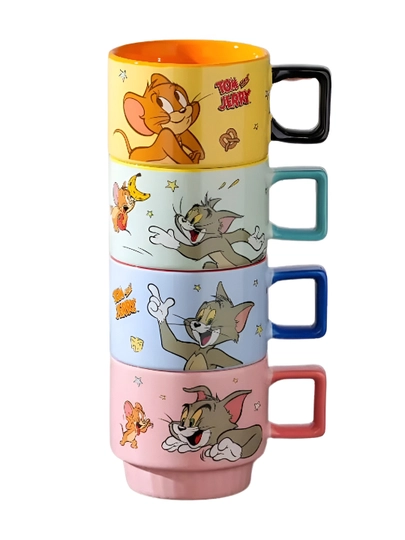 Tom and Jerry sopol krujkalari to‘plami, 4 dona, sovg‘a o‘ramida