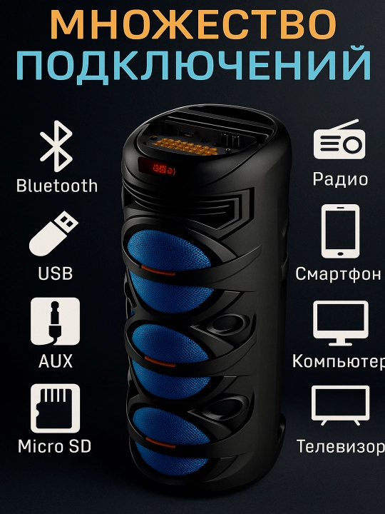 Беспроводной микрофон, Bluetooth, караоке-колонка с RGB-подсветкой, 90 см x 30 см - 