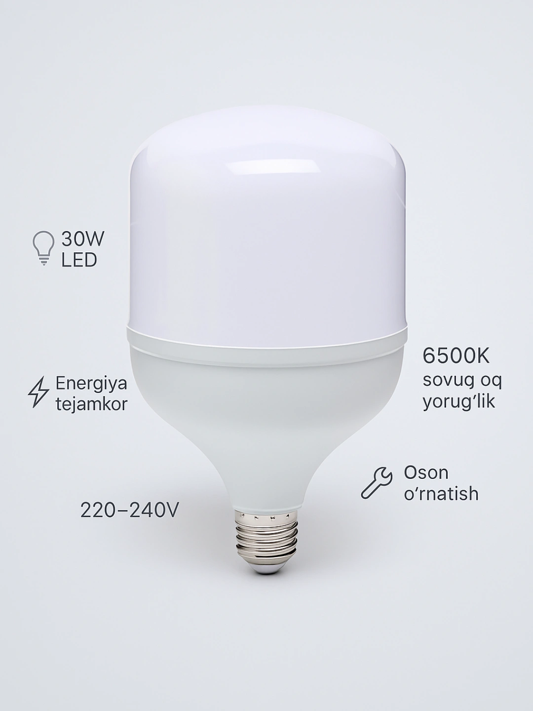 LED lampochka A60, E27, 20 W/30 W/50 W, 6500 K, energiya tejamkor ...