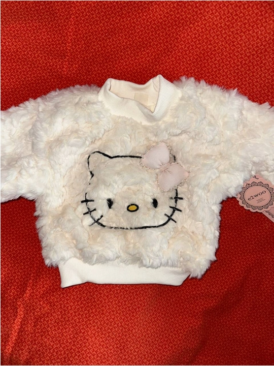 Sviter hello kitty qizcha uchun issiq qishki uzun yengli, 3 oylikdan 2 yoshgacha