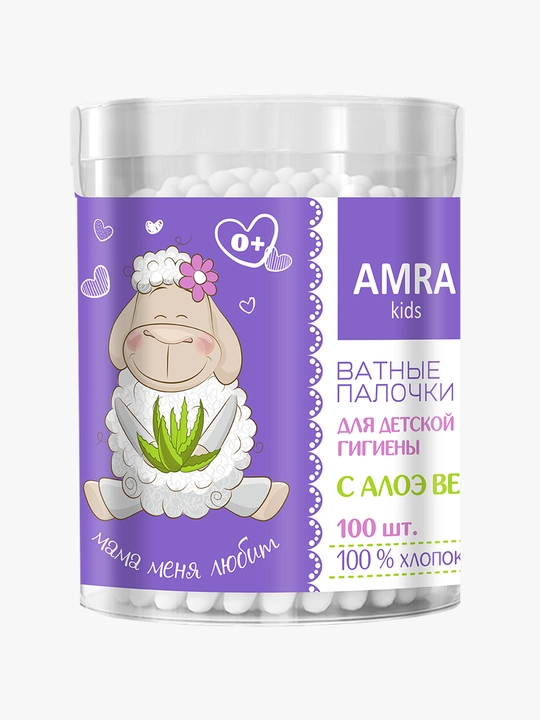 AMRA bolalar gigienasi paxta kurtaklari, aloe Vera (silindr) bilan, 100 dona - 