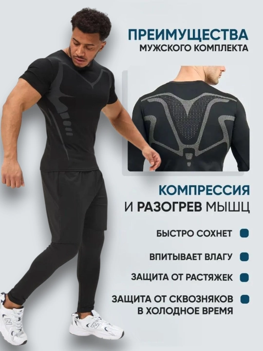 Erkaklar uchun rashgard 5 in 1 komplekt, sport kiyimlari va fitnes mashg‘ulotlari uchun