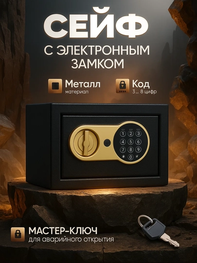 Омпактный металлический сейф — идеальный выбор для хранения вещей. Размеры: 33×22×22 см — KINGSHO-SEYF20E-ЧЕРНСТЕ