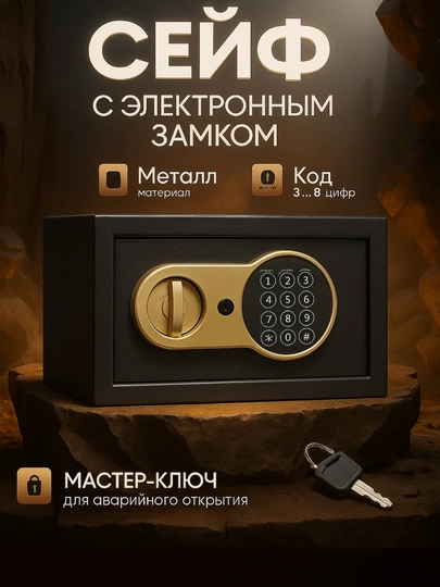 Омпактный металлический сейф — идеальный выбор для хранения вещей. Размеры: 33×22×22 см — KINGSHO-SEYF20E-ТЕМНСЕР