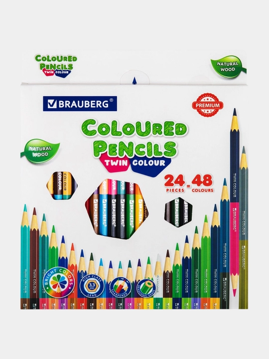 Карандаши цветные двусторонние BRAUBERG Premium Twin Colour 24 шт. (48 цветов) 181875 - 