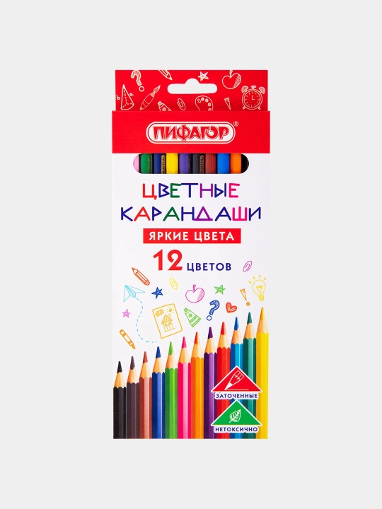 Карандаши цветные Пифагор ЭКО «КЛАССИК» 12 цветов шестигранные 182048 - 