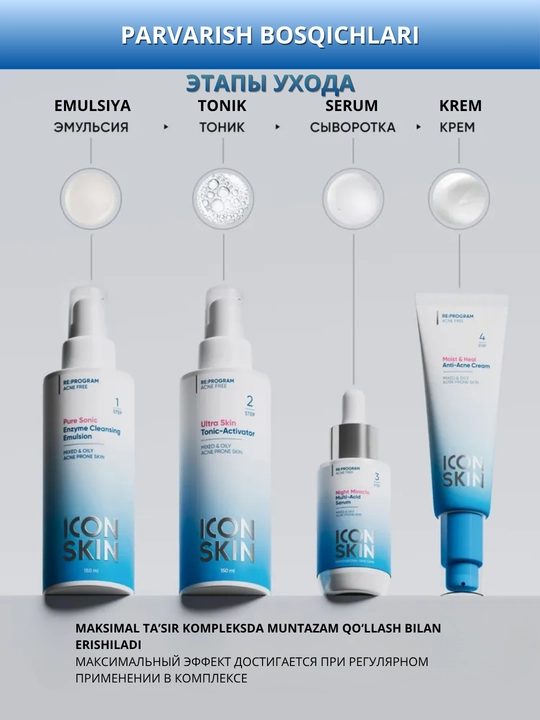 ICON SKIN Тоник для лица- увлажнение, сияние, лимфодренаж, анти-акне, защита кожи, 150 мл