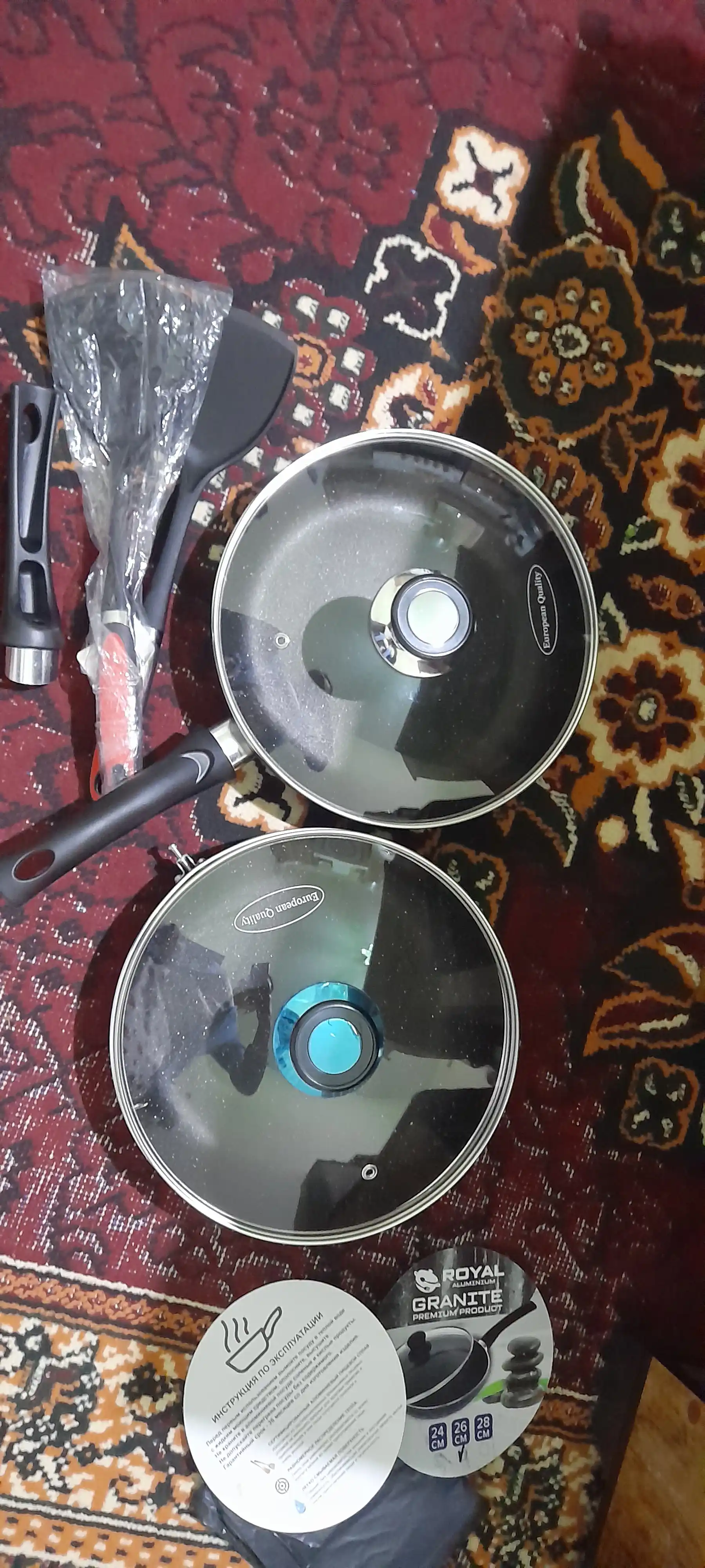 Tova Baroly shisha qopqoqli, yopishmaydigan qoplamali GranitEco, skovorodka, 24, 26, 28 sm