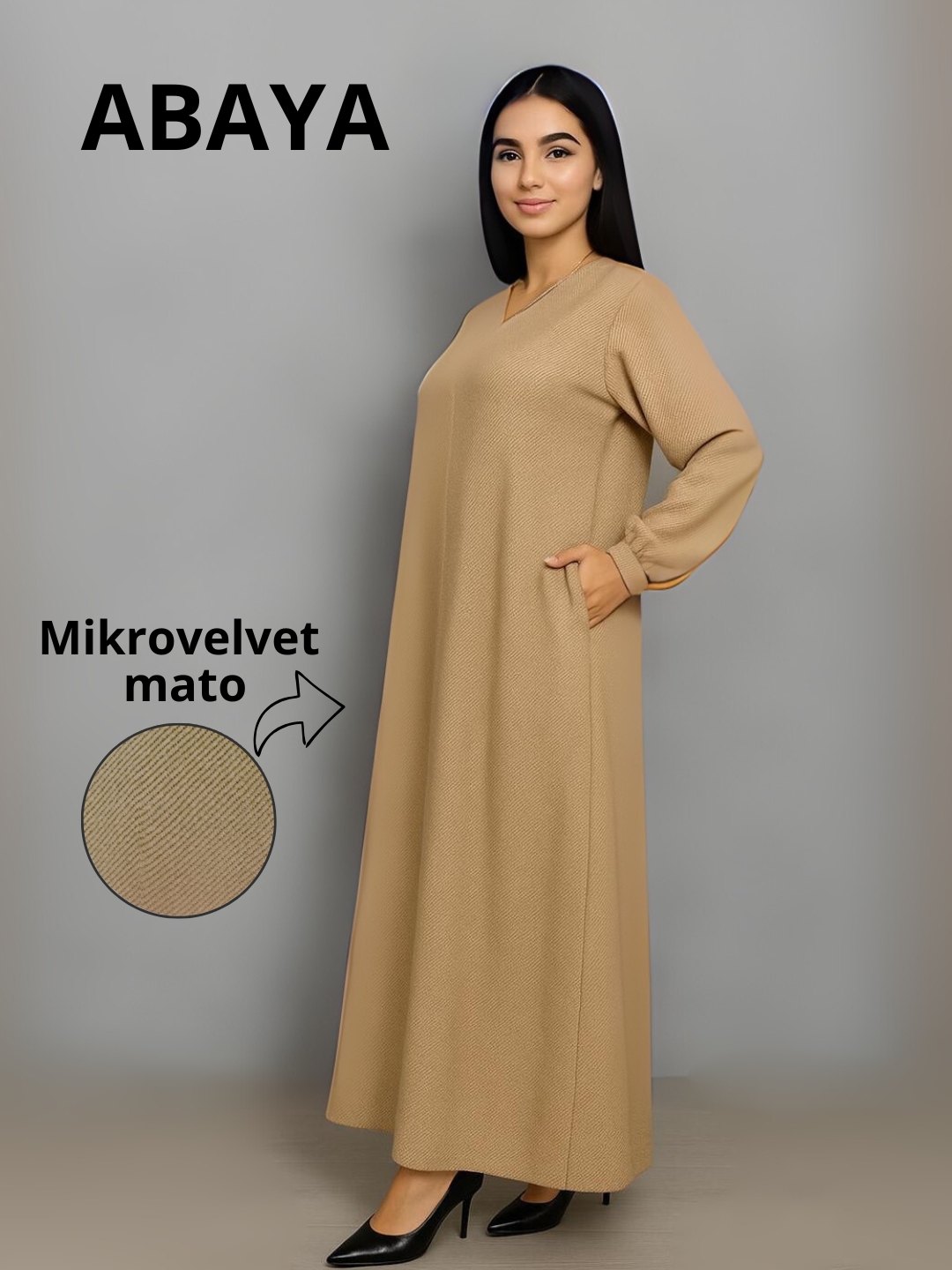 Abaya, uzun ko‘ylak, uzun yengli, baxmal - 