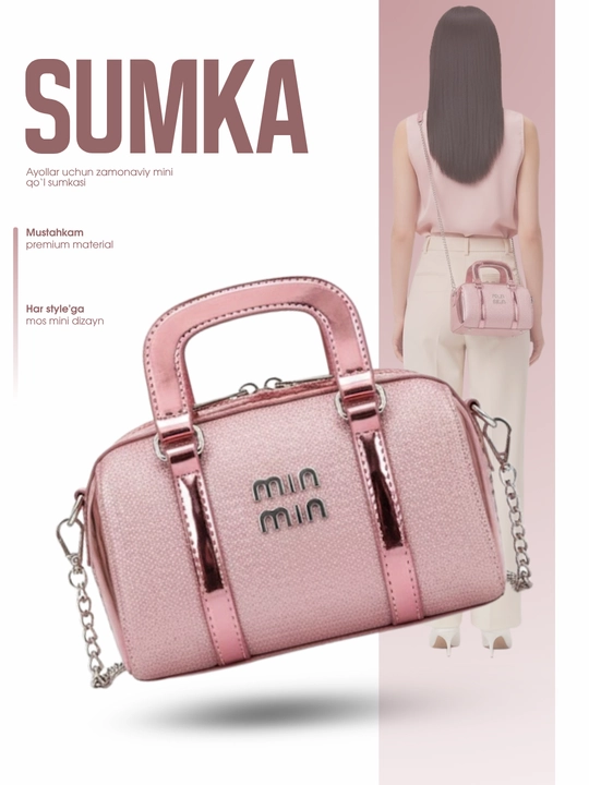Ayollar mini sumkasi, yelka orqali, zanjirli, Min Min