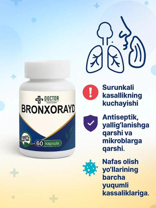 Bronxorayd. Surunkali yo‘talga qarshi   Bronxit va ORVI uchun bronx balg‘am chiqaruvchi - 