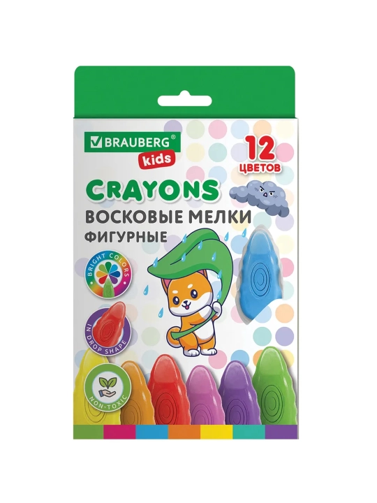 Figurali mum bo‘rlar BRAUBERG KIDS "Tomchilar", 12 xil rang, 273094 - 