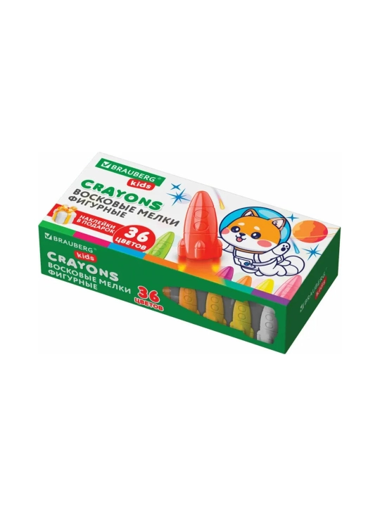 Восковые мелки фигурные BRAUBERG KIDS, 36 цветов + наклейки в подарок, 273084 - 
