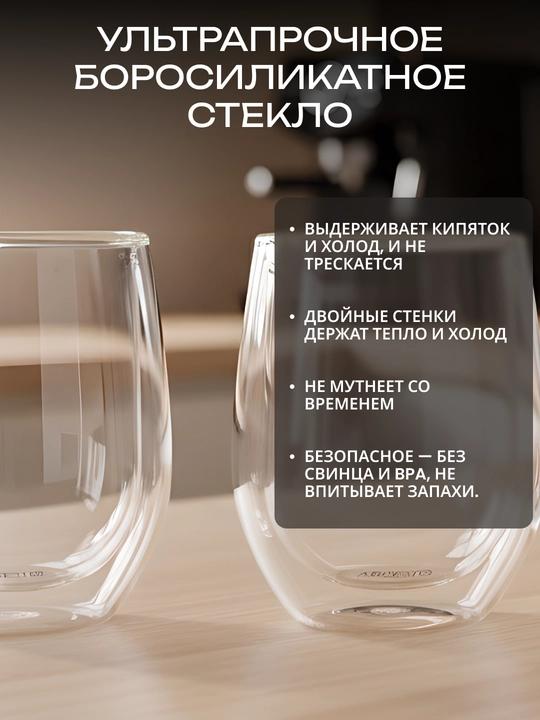 Qo‘sh devorli Ardesto likopchalari to‘plami,120/250/320/450 ml, 2 dona, borosilikat shisha