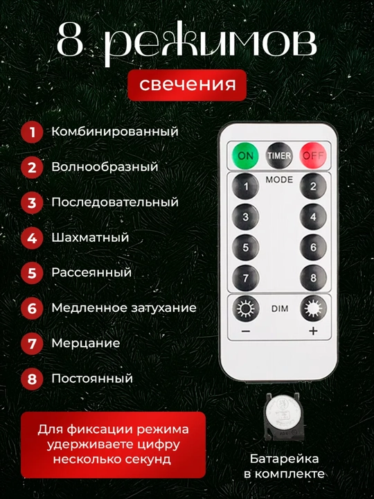 Гирлянда на ёлку светодиодная роса мишура, 30 м, новогодняя зеленый белый провод, 8 режимов