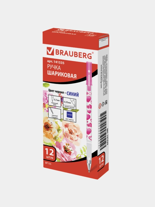 Ручка шариковая BRAUBERG «Сердечки», синий корпус с печатью, узел 0,7 мм арт. 141535 - 