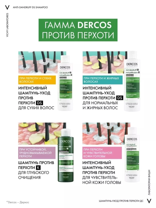 Dercos Шампунь для сухой кожи головы против перхоти, 390 мл