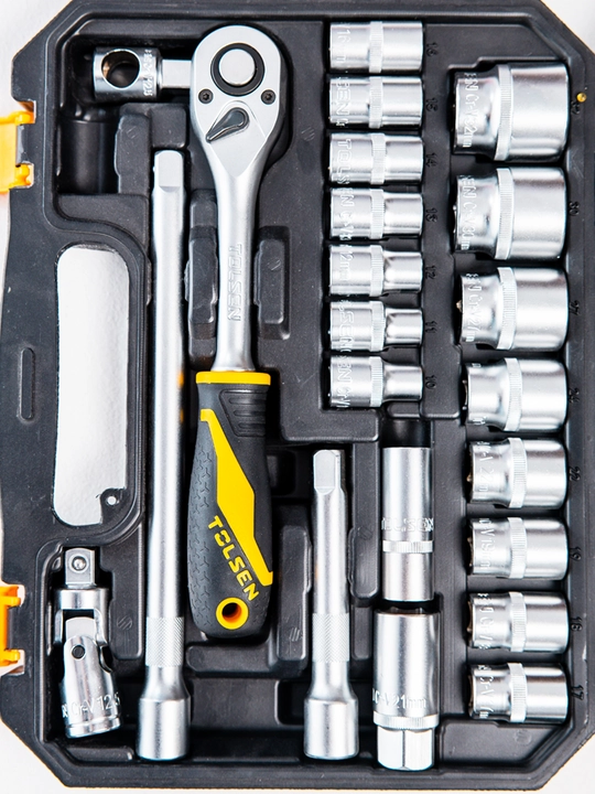 Набор торцевых головок с трещоткой из 22 предмета 1/2″ TOLSEN 15139