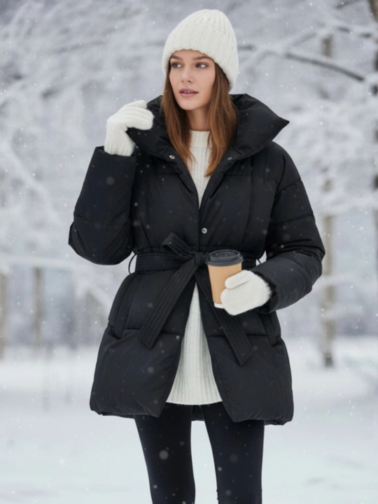 Kurtkalar ayollar uchun, qishki kurtkasi  belbogʻli Elly Fashion, issiq qishki kurtka - 