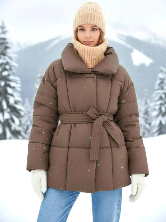Kurtkalar ayollar uchun, qishki kurtkasi  belbogʻli Elly Fashion, issiq qishki kurtka