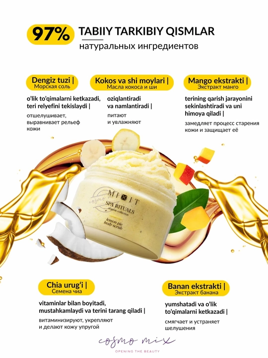 MIXIT Spa Rituals Body Scrub - "Limonli pirog" xushbo‘y shakarli tana skrub, 300 g