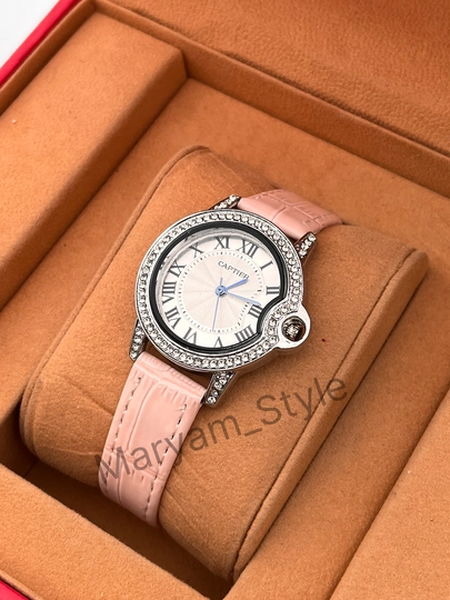 Женские наручные часы Cartier на любой стиль, в подарочной коробке — MARIAMS-22W0060-РОЗОВ