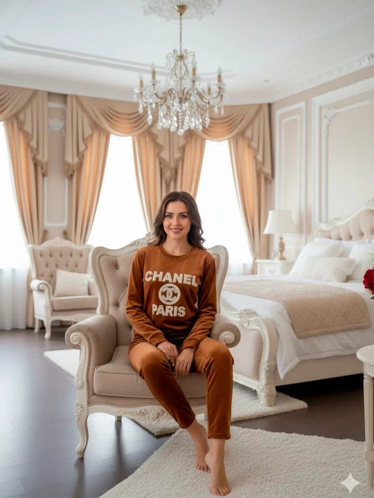 Ayollar pijamasi, uyda kiyish uchun, shimi bilan, ikkilik, yumshoq mato