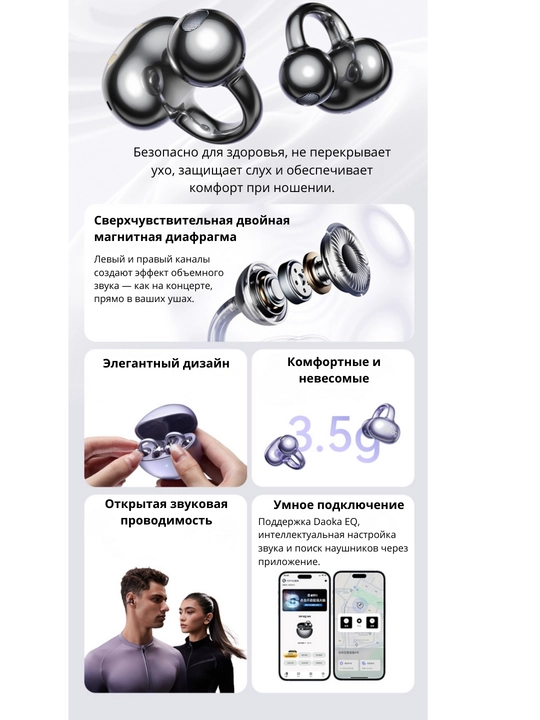 Simsiz quloqchinlar SANAG FreeClip S6S Series, Bluetooth 6.0, IPX5, ochiq dizayn