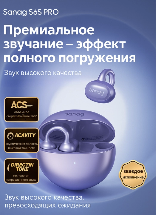 Simsiz quloqchinlar SANAG FreeClip S6S Series, Bluetooth 6.0, IPX5, ochiq dizayn
