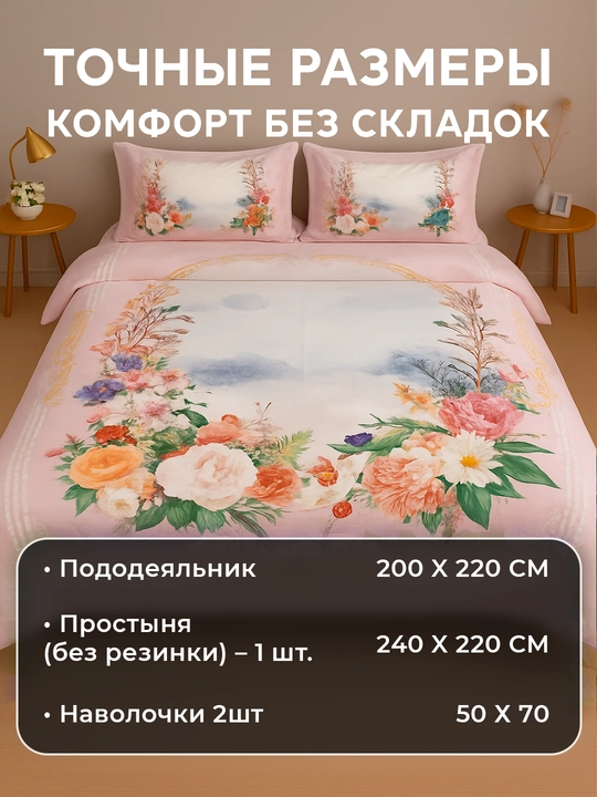 Комплект постельного белья из сатина Rania, двуспальный, 100% хлопок 