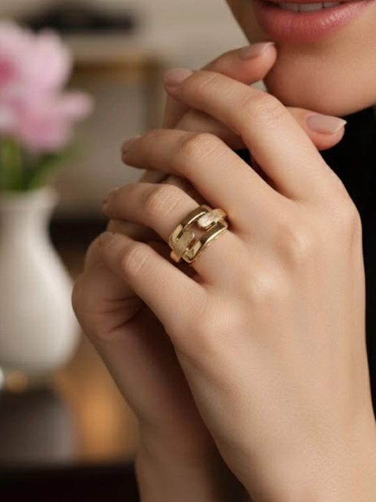 Золотое кольцо и серги комплект, 8.19 г, модель M26K, золото 585 пробы, MERRIT GOLD