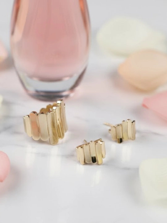 Золотое кольцо и серги комплект, 8.14 г, модель M27K, золото 585 пробы, MERRIT GOLD