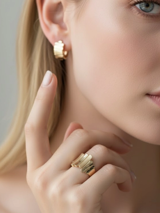 Золотое кольцо и серги комплект, 8.14 г, модель M27K, золото 585 пробы, MERRIT GOLD