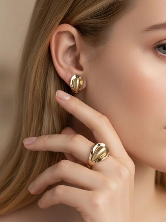 Золотое кольцо и серги комплект, 7.16 г, модель M28K, золото 585 пробы, MERRIT GOLD