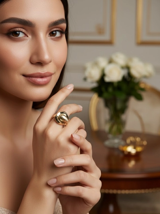 Золотое кольцо и серги комплект, 7.16 г, модель M28K, золото 585 пробы, MERRIT GOLD