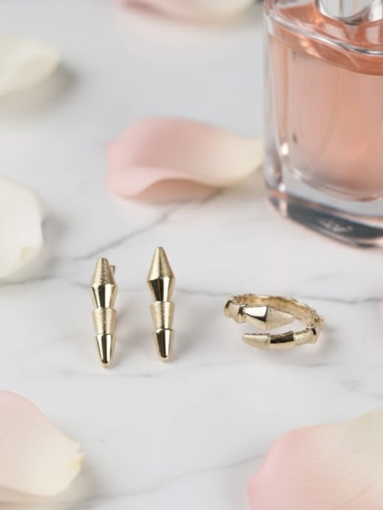 Золотое кольцо и серги комплект, 6.09 г, модель M30K, золото 585 пробы, MERRIT GOLD
