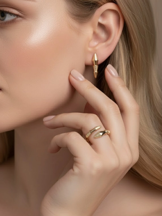 Золотое кольцо и серги комплект, 6.09 г, модель M30K, золото 585 пробы, MERRIT GOLD