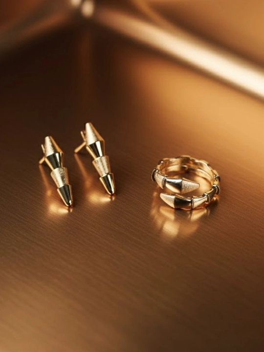 Золотое кольцо и серги комплект, 6.09 г, модель M30K, золото 585 пробы, MERRIT GOLD