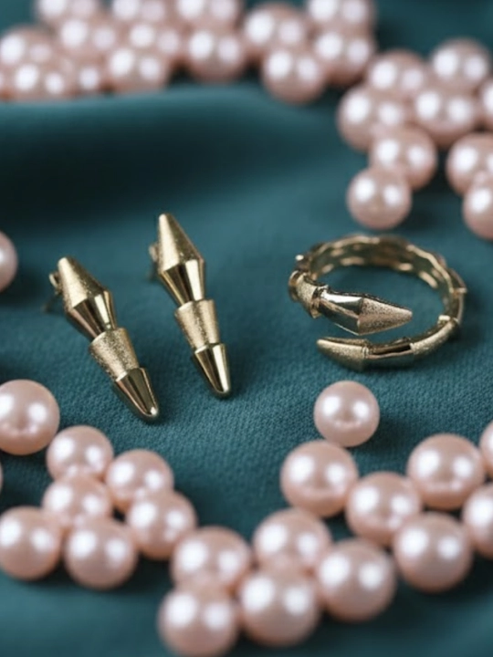 Золотое кольцо и серги комплект, 6.09 г, модель M30K, золото 585 пробы, MERRIT GOLD