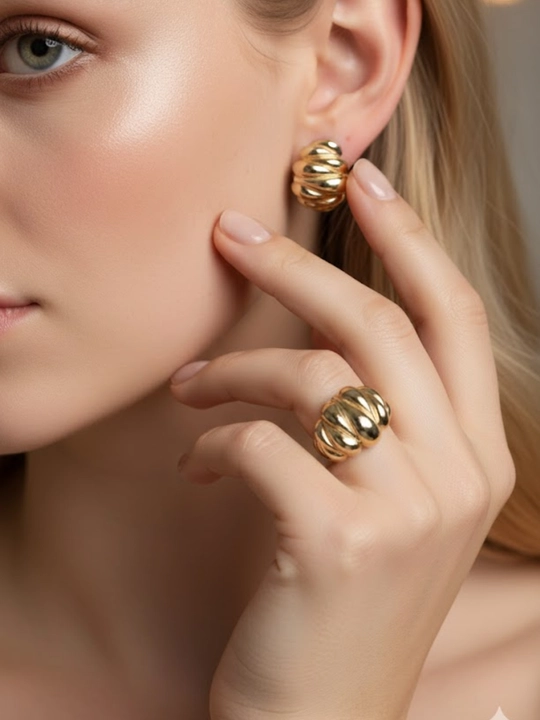 Золотое кольцо и серги комплект, 9.39 г, модель M31K, золото 585 пробы, MERRIT GOLD