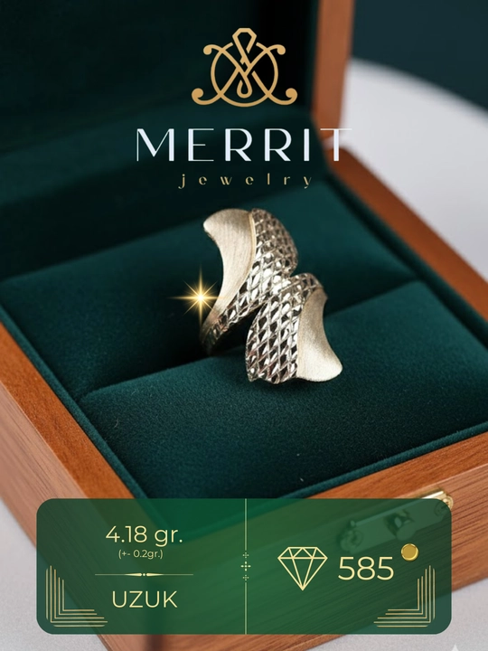 Золотое кольцо и серги комплект, 4.18 г, модель M34U, золото 585 пробы, MERRIT GOLD - 