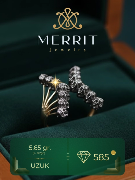 Золотое кольцо и серги комплект, 5.65 г, модель M35U, золото 585 пробы, MERRIT GOLD - 