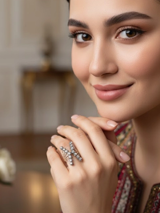 Золотое кольцо и серги комплект, 5.65 г, модель M35U, золото 585 пробы, MERRIT GOLD
