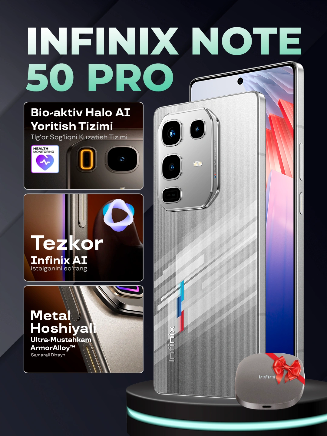 Смартфон Infinix Note 50 Pro, 12+12/256Гб, AMOLED 144Гц, 5200mAч 90W, беспроводная зарядка за 3434000 сум по лучшей цене. Uzum Market