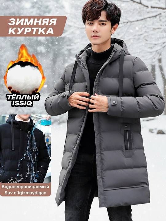 Erkaklar uchun issiq uzun kurtka, kuz, qish fasl uchun, koreys uslubida
