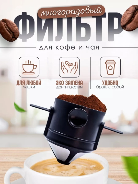 Фильтр многоразовый для заваривания кофе и чая, сито воронка для кофе - 